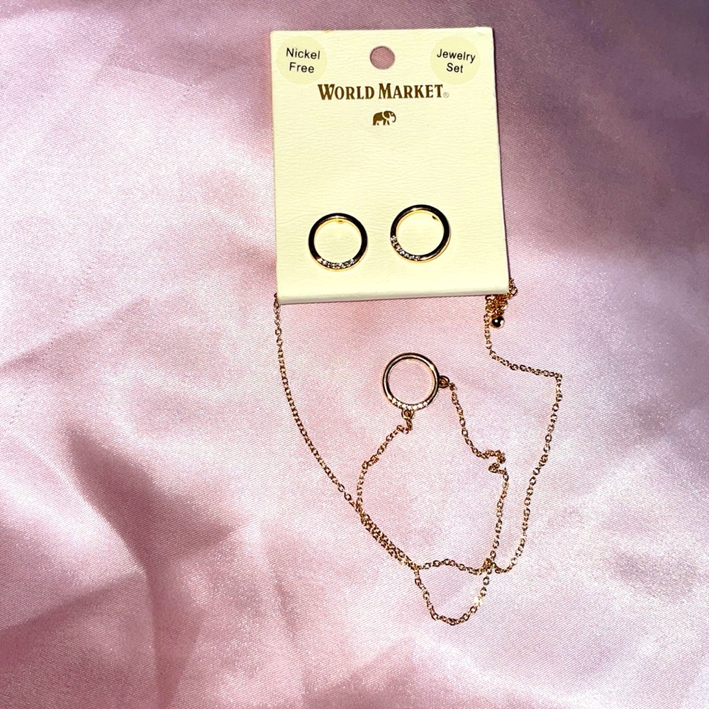 NEW World Market gold rhinestone necklace and earrings set